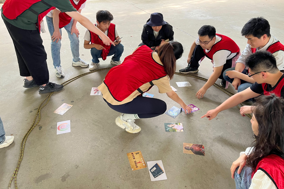 目标市场项目流程展示，团队正在讨论卡片信息