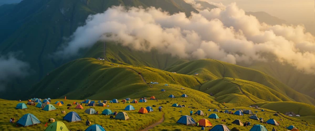 武汉周边山地避暑团建大草原营地——几十顶彩色帐篷 + 云海山景,30-200 人公司团建氛围